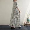 Summer new cotton and linen literary and retro loose and thin V-neck vertical striped robe dress women