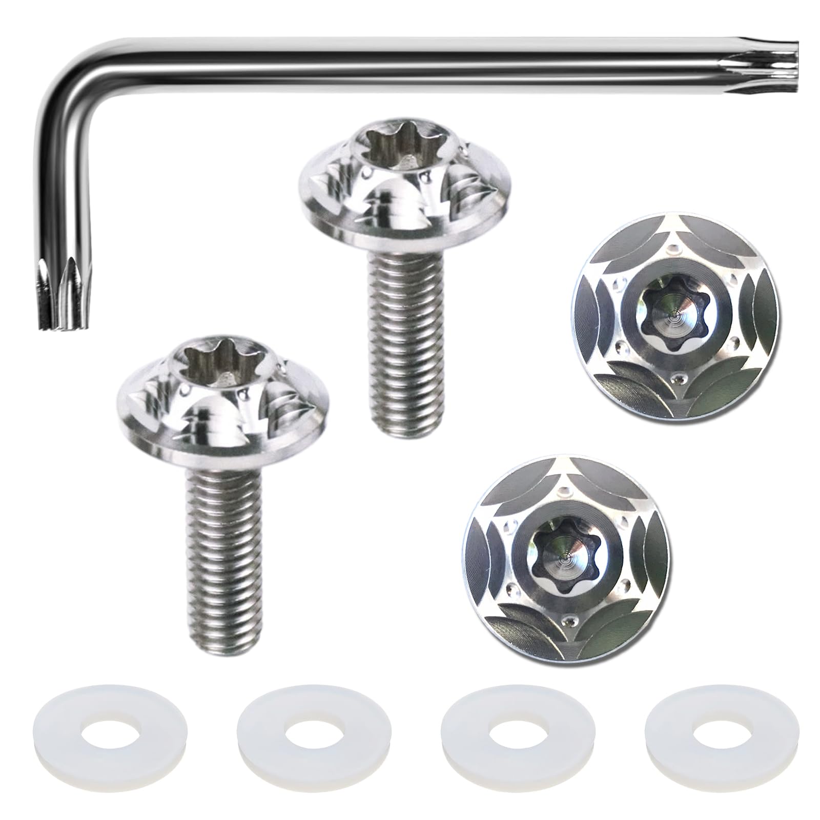 

HiLiBoom License Plate Bolt M6 Anti-Theft Screws Titanium Alloy Snowflake Design for Car (Silver 4pcs) M6 серебряный