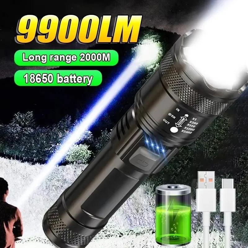 Telescopic zoom flashlight with built-in rechargeable handheld home safety lighting, durable structure, emergency preparation, essential for camping