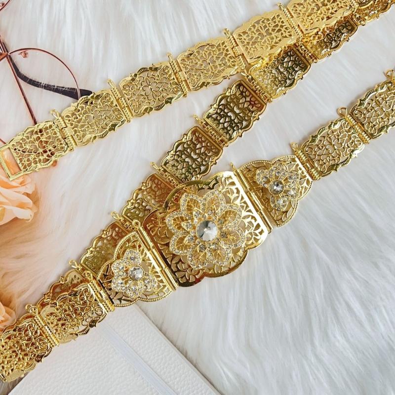 Blingbling Waist Belt Stylish Carved Floral Waist Chain Belt Elaborate Chain Belly Chain for Wedding Waist Chain