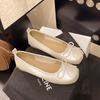 2025 new French square head shallow mouth flat sole shoes women's soft sole bow ballet flat sole shoes