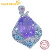 925 Sterling Silver 15*20MM Natual Lavender Crystal Pendant Necklace for Women Cocktail Party Fine Jewelry Gift