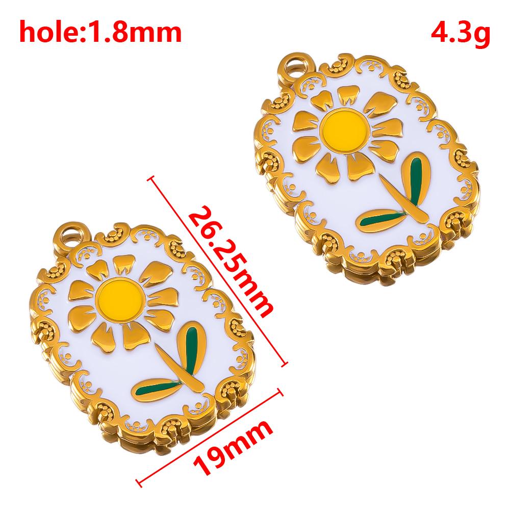 2pcs Stainless Steel Enamel Flower Charm Plant Sunflower Rose Daisy Necklace Bracelet Pendant Component DIY Craft Jewelry Making