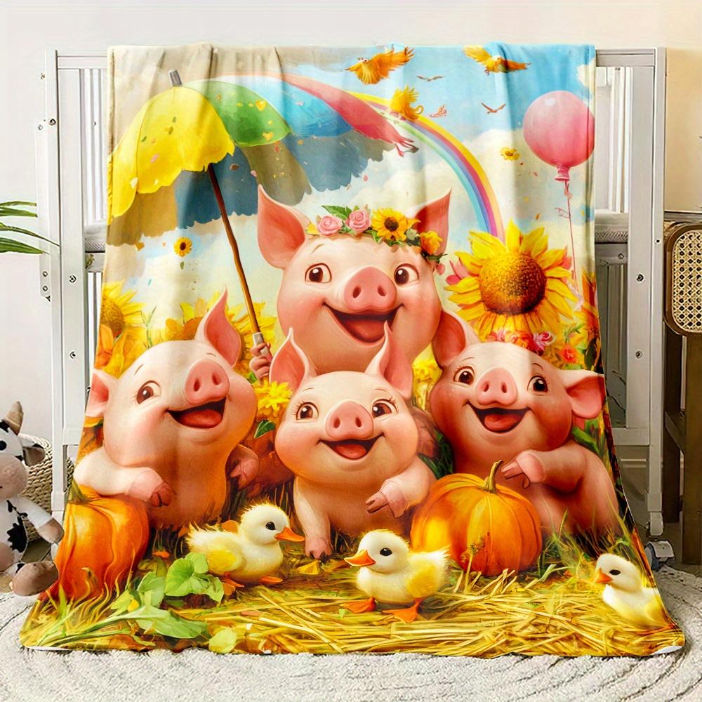 Farmyard Friends Blanket Reversible Flannel Throw for Nursery Decor AllSeason Comfort Playful Companions Gift