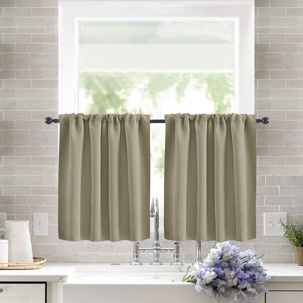 Durable Short Tier Curtains Pure Color Half Window Curtains  for Kitchen Cabinet Basement Campe