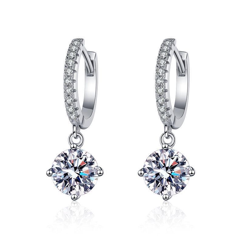 PT950-Plated S925 Sterling Silver Moissanite Four-Prong D-Color Earrings for Women