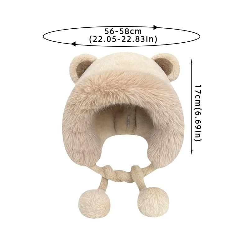 Femmes Hiver Bonnets Chapeau Protection Oreilles Fourrure Moelleuse Ours Dessin Animé Forme Oreilles Chaud Peluche Calotte Coréenne Fille Ski Patinage Bonnets