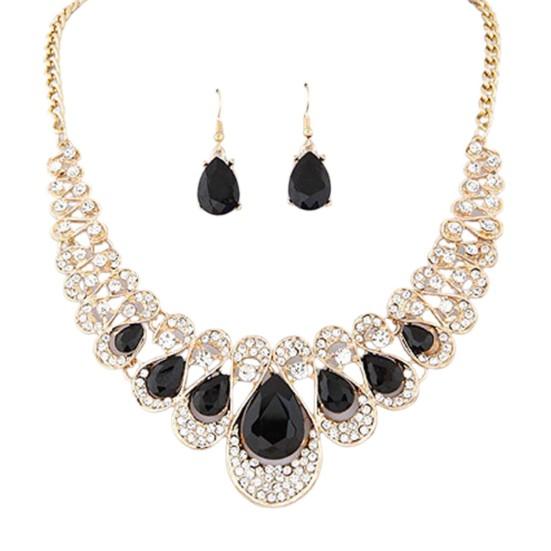 2ks/sada Přehnané náušnice s ušlechtilým náhrdelníkem Vícebarevné náušnice s přívěskem z umělého drahokamu