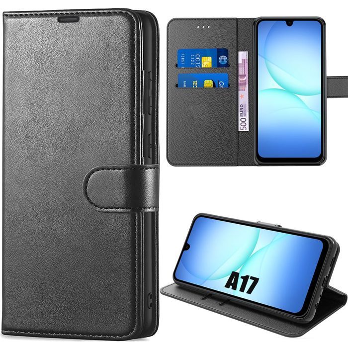 Coque de Téléphone - BOOLING - Samsung Galaxy A17 4G/5G - Cuir Synthétique Antichoc - Noir