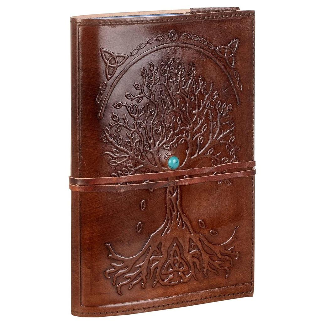 Leather Diary - Feather with Birds, Leaf of Tree Embossed  Size 6 X 8.5 Inch (Tree Embossed)