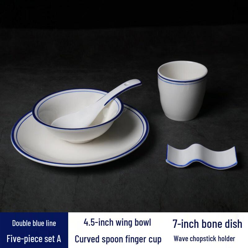 Sweet Elegant Double Blue Line 5-Piece Ceramic Dinnerware Set