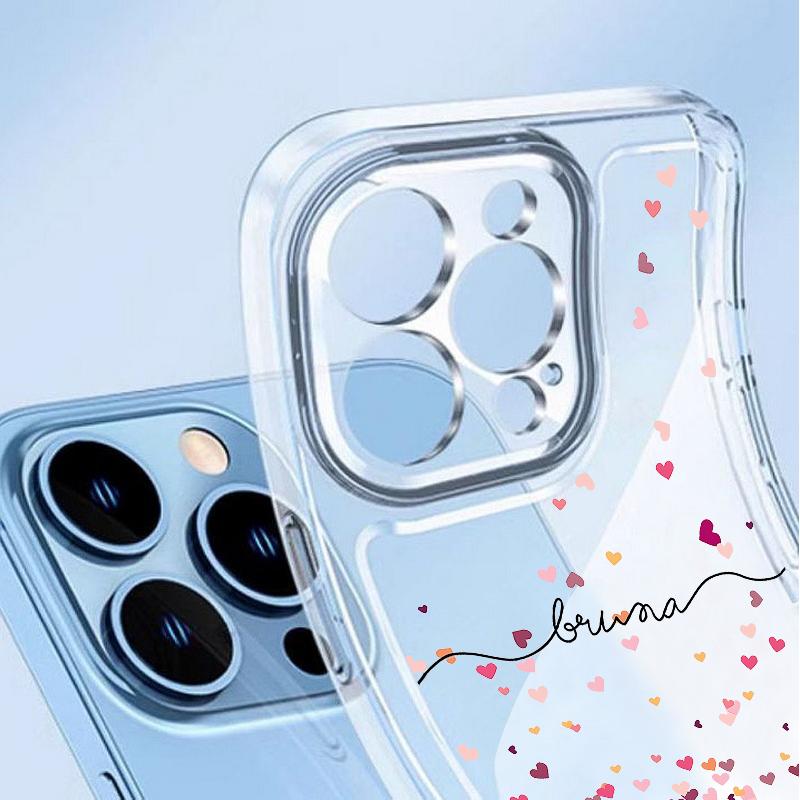 For iPhone 16 Pro 15 14 Plus 13 12 Mini 11 Pro Max Xs Xr 8 7 Shockproof Love Hearts Pattern Silicone Soft Slim Transparent Lens Protection Case Cover