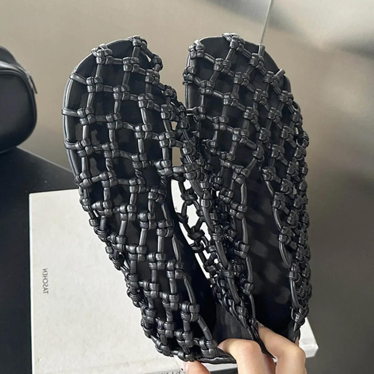 

Мода Лето Плетение Ажурные Плоские Каблуки Женская Обувь Элегантные Удобные Повседневные Платье Мюли Сандалии 35