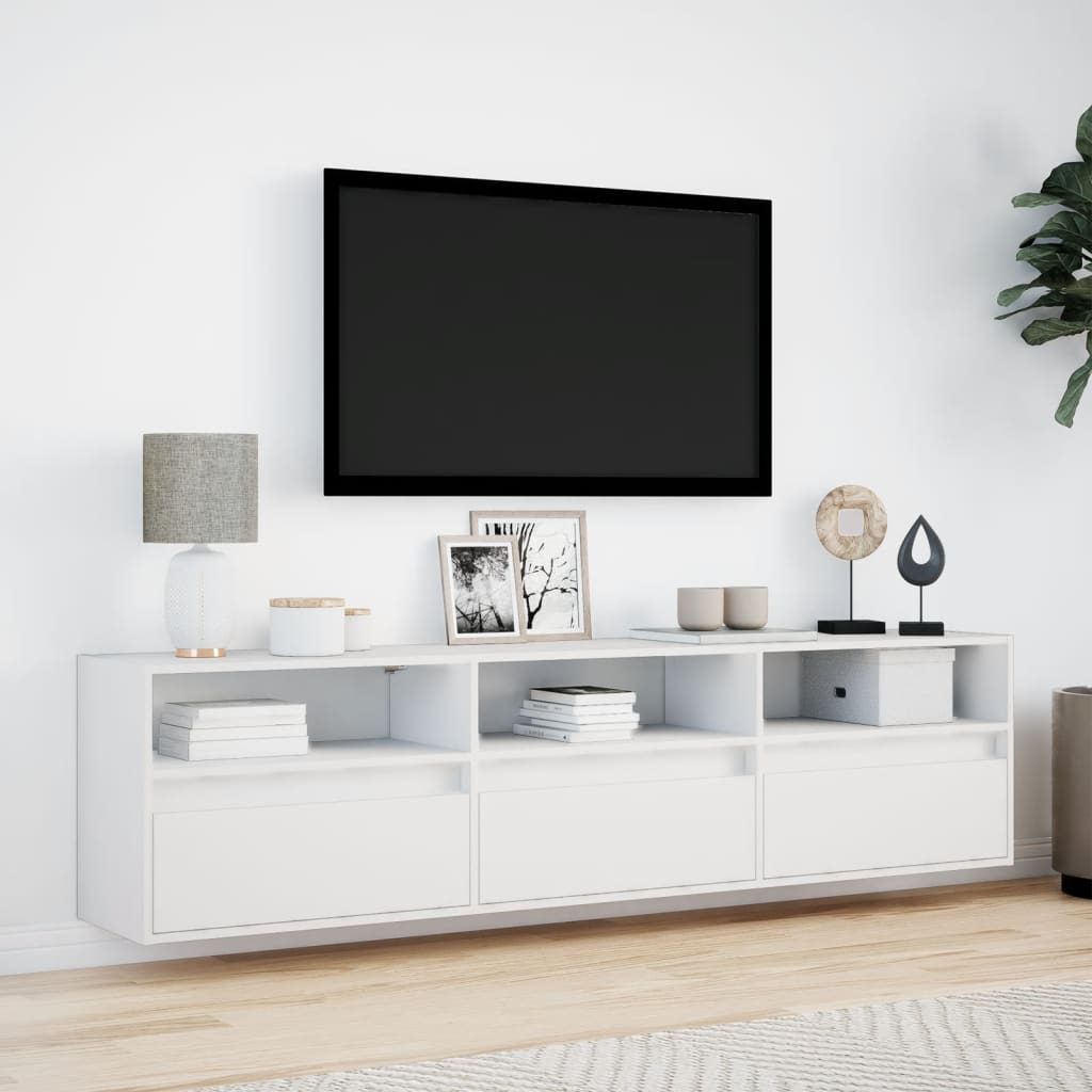 Vidaxl Ścienna Szafka Pod Tv, Z Led, Biała, 180X31X45 Cm