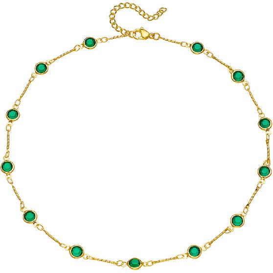 MIFYNN 18K Gold Plated Chain Choker Necklace Dainty Charm Emerald Cubic Zircon turquoise Gold Paperclip Chain Necklaces Green Rhinestone Chain