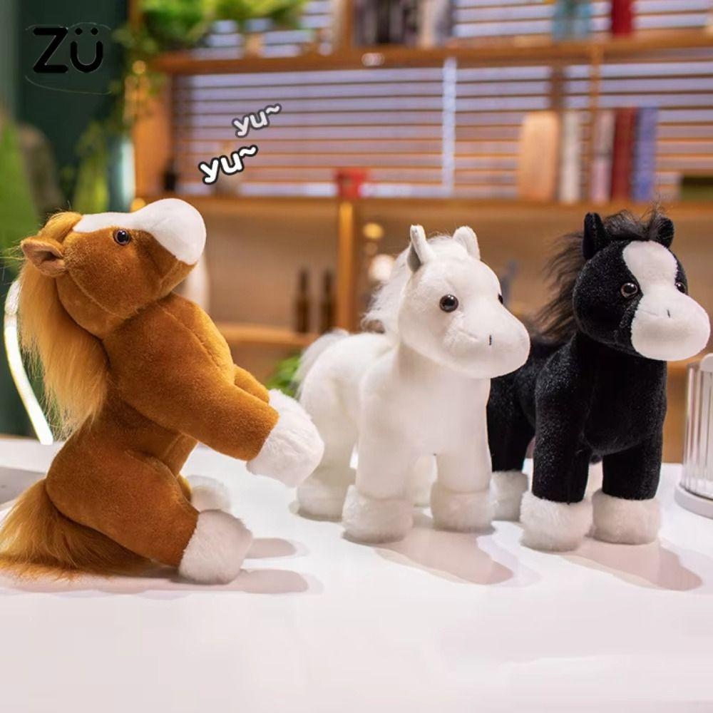 PP Cotton Fine Horse Plush Toy Fluffy Long Hair Horse Stuffed Doll New Year