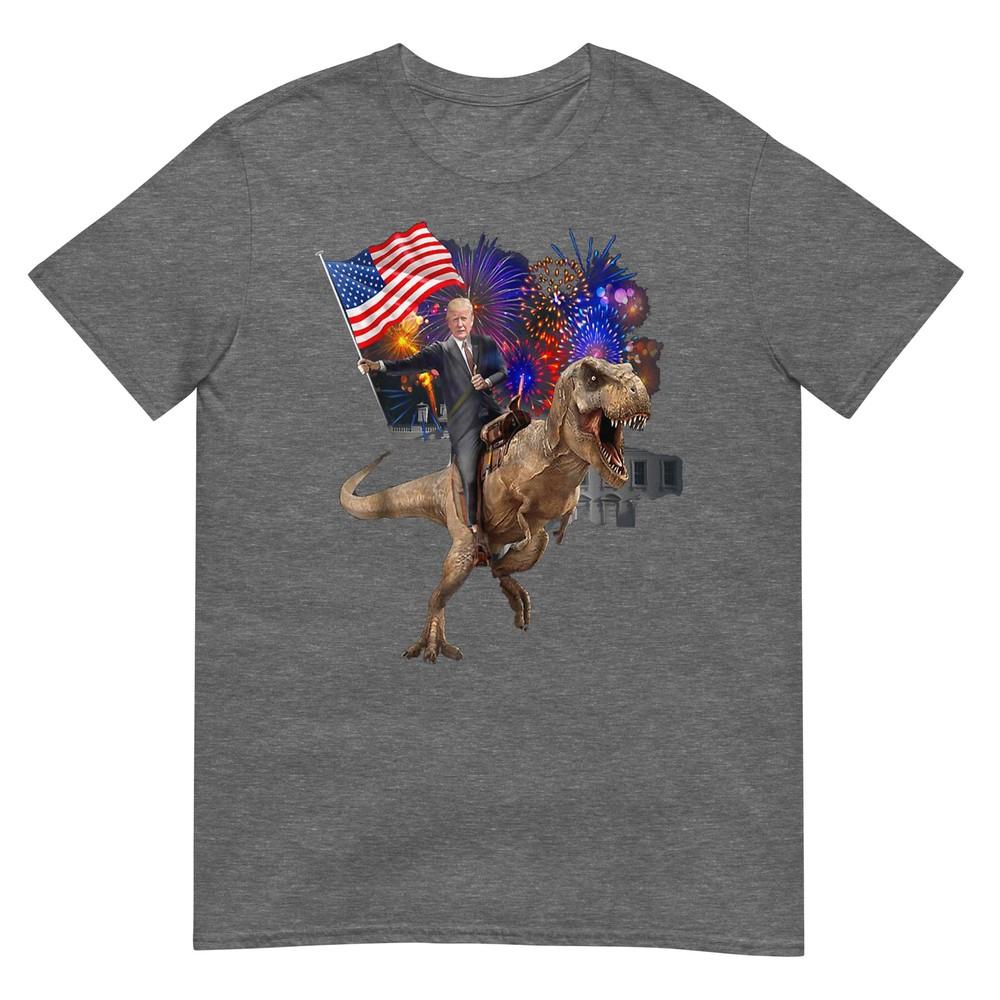 Trump Riding A Dinosaur Trex Suppor Trump 2020 Tshirt