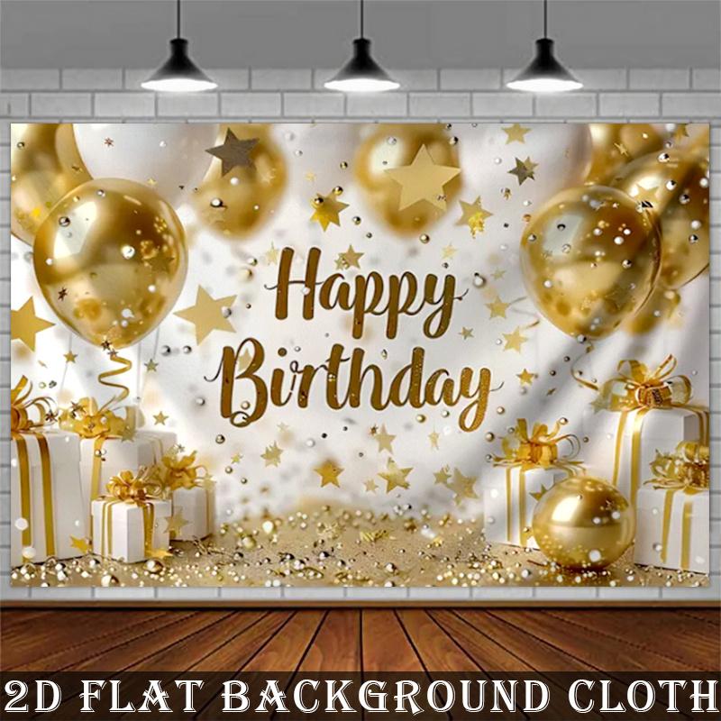 2D flat banner 1 birthday party backdrop fabric with golden background pattern and the words "Happy Birthday" on itzyc