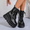 2025 autumn new British style muffin slope heel short boots women's large size thick-soled thin locomotive boots wish43