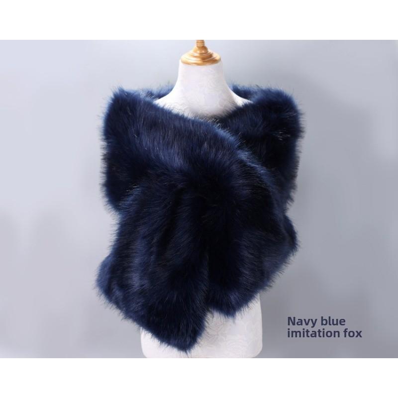 

Высококачественное осенне-зимнее длинное новое вечернее платье невесты из искусственного меха лисы, утолщенная большая шаль, накидка, шарф, женский шарф 175*30cm темно-синий