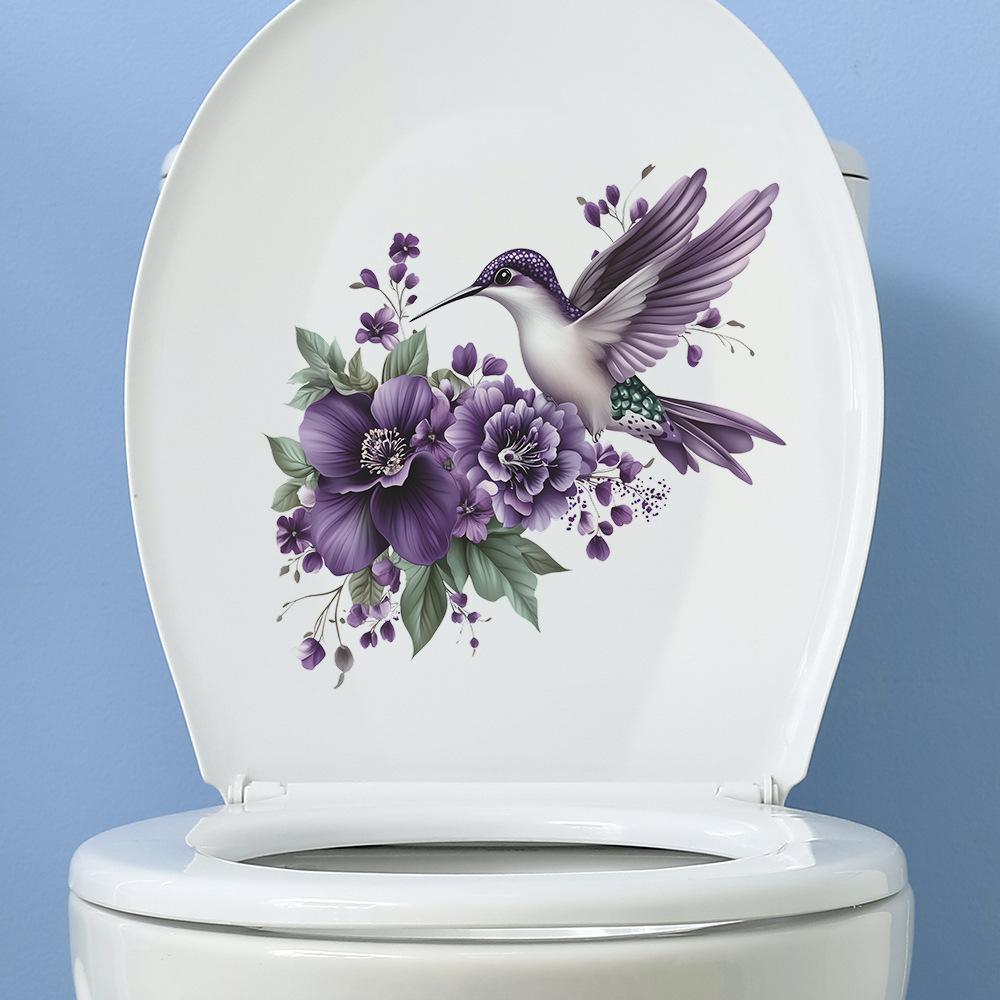 Purple Flower Magpies Bathroom Toilet and Home Beautification Stickers