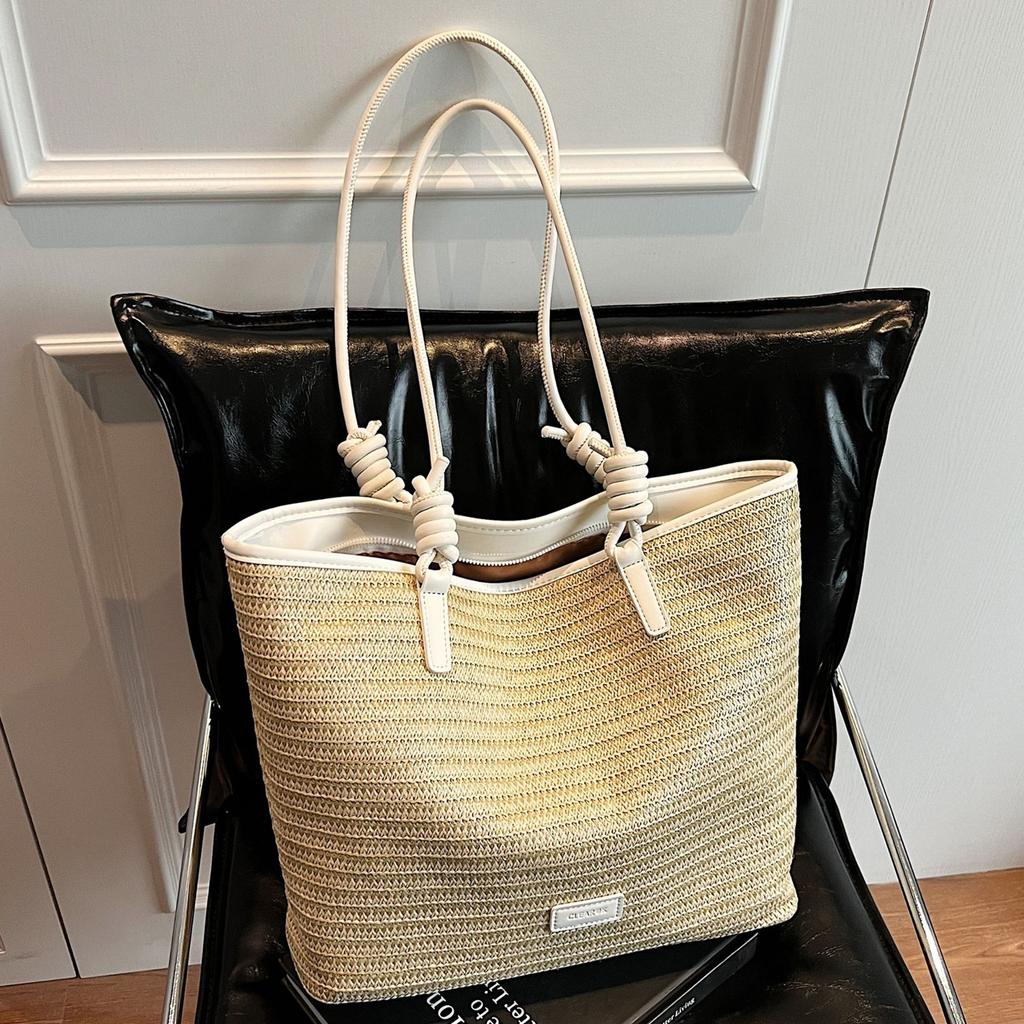 2025 summer simple and versatile beach bag wholesale casual shoulder bag premium texture straw woven tote bag