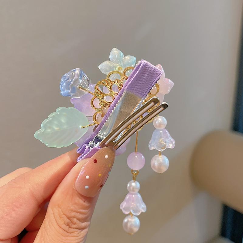 1 Pair Hanfu Flower Hair Clip Children'S Antique Style Tassel Hair Clip Headwear For Girls Bangs Hair Accessories