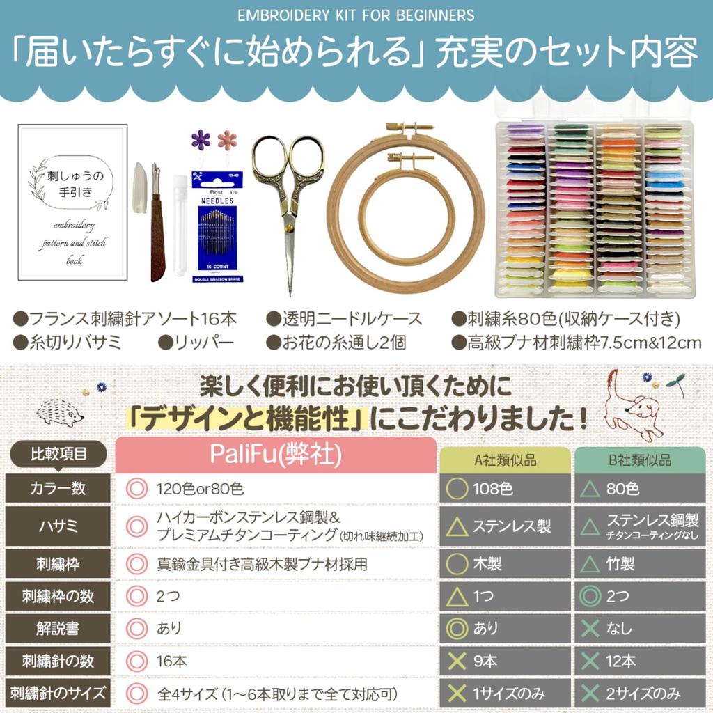 PaliFu Embroidery 80 Colors of Embroidery Thread Storage 2 Embroidery Beginner Easy Instruction Manual Embroidery Set That You Can Start from the Day