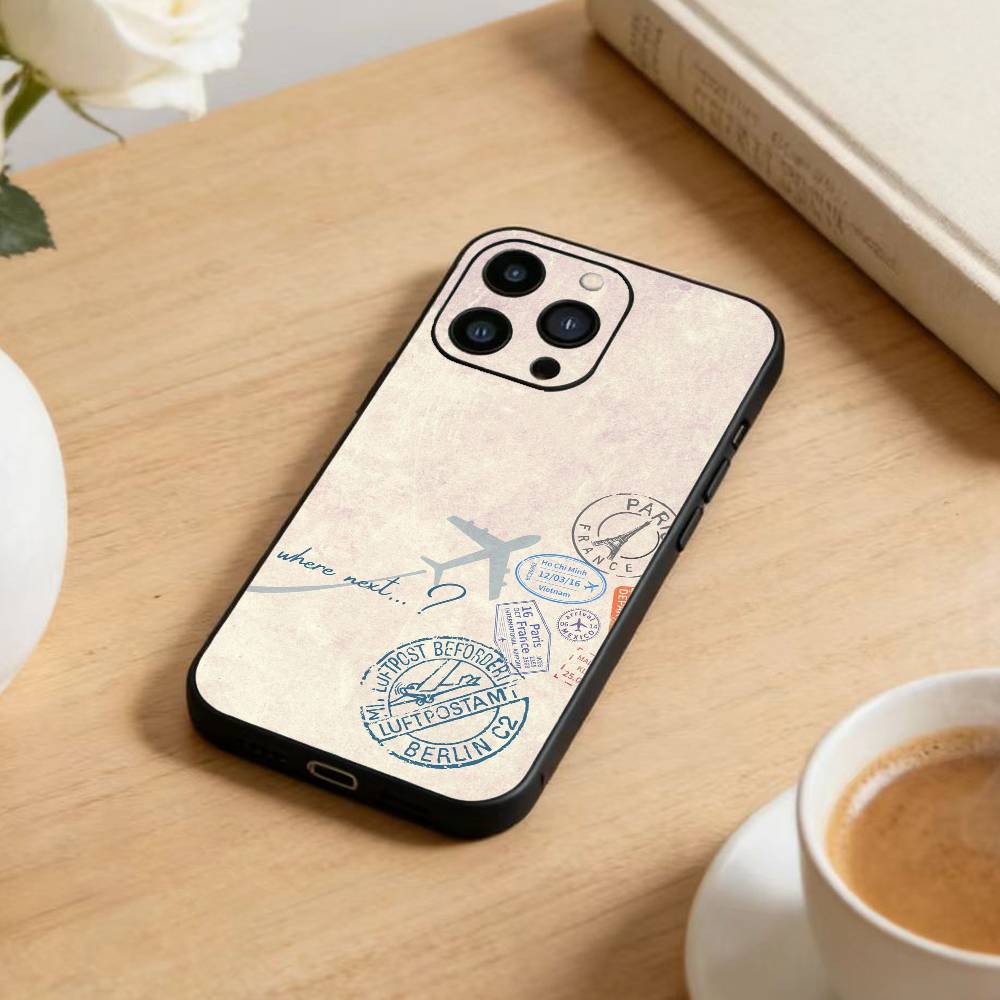 Graffiti Travel Airplane Pattern  Phone Case For iPhone 17 16 15 14 13 12 Max Plus Silicone Black Cover