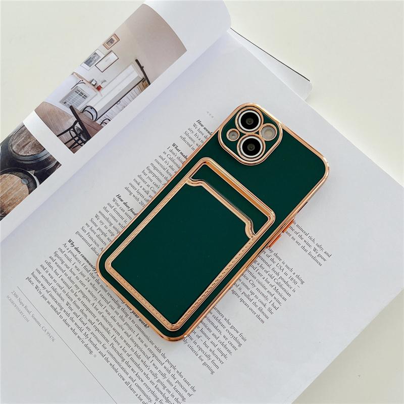 Luxus Goldbeschichtung Kartenfach Handyhülle für iPhone 13 12 11 Pro Max XR XS Max X 7 8 Plus Brieftasche Weiche Silikon Stoßfeste Hülle