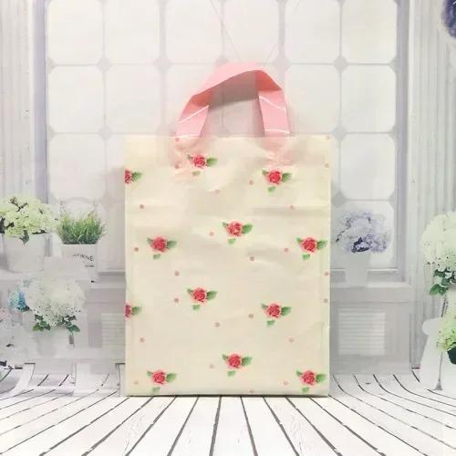 Vertical Plate Handle Plastic Bag Thick Large Size Clothing Store Packing Gift Storage Portable Package Cartoon Bags 50pcs