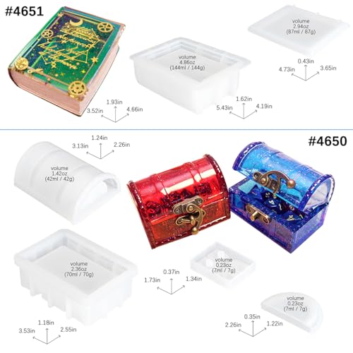 FUNSHOWCASE Treasure Chest Silicone Mold, Set of 2, Small Item Case/Storage Box with Metal Fittings, UV Resin Mold, Magic DIY Craft
