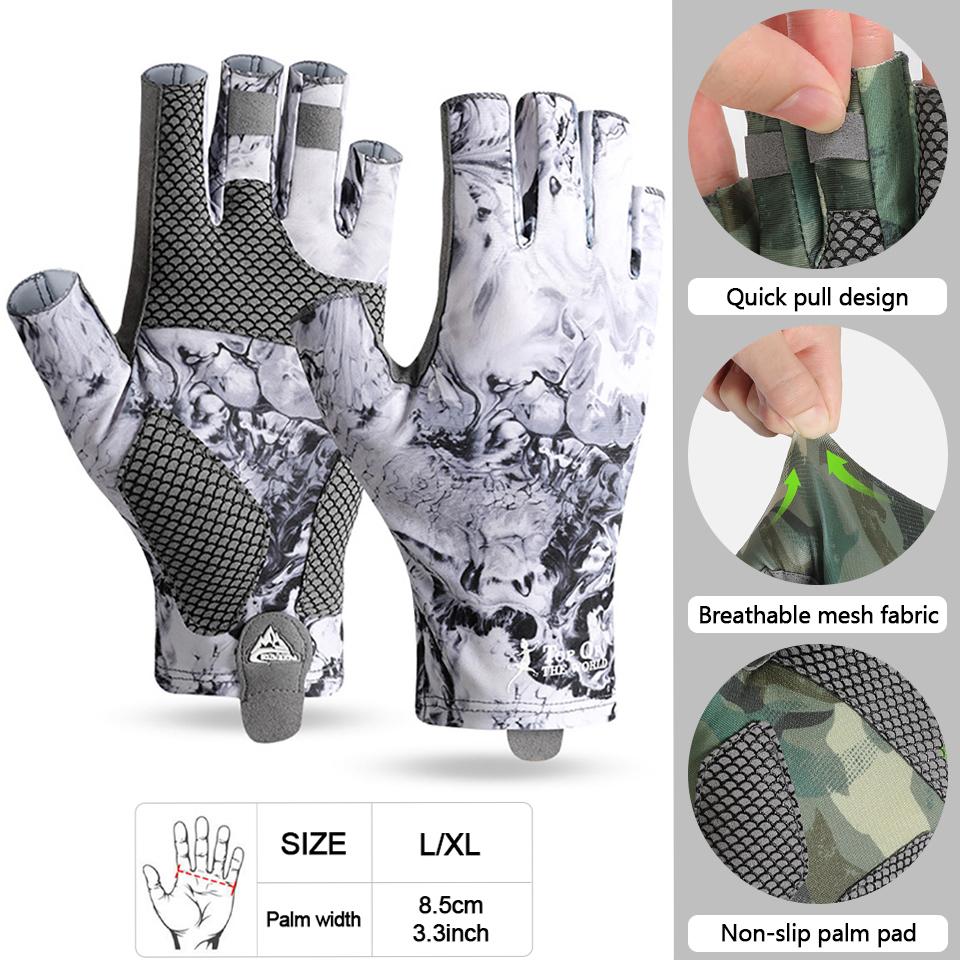 Gobygo 1Pair Fishing Gloves  Anti-Skid Half Finger Gloves Outdoor Riding Sunscreen Exposed Finger High Elastic Ice Silk Gloves