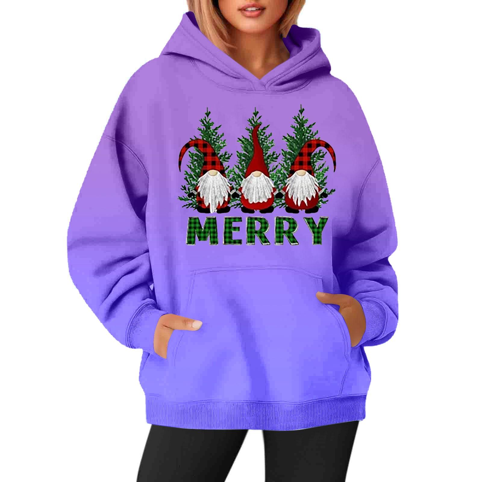 

Женские толстовки с круглым вырезом и длинным рукавом с рождественским принтом, однотонная толстовка с капюшоном XXL фиолетовый