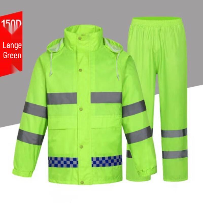 Reflective Fluorescent Green Two-Piece Rain Suit L-XXXXL