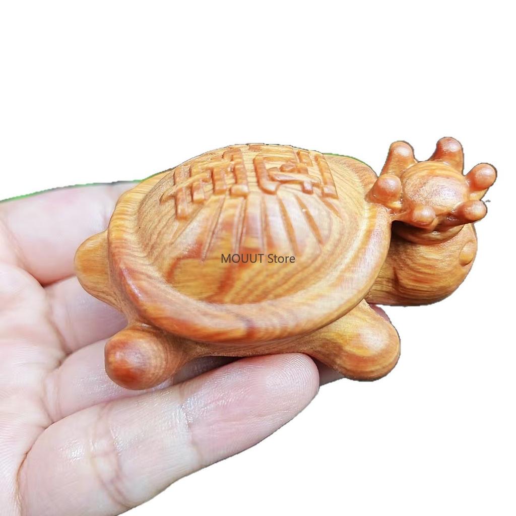 Wooden Carved Champion Cute Turtle Handheld Piece-Solid Wood Carved Pet Cartoon Ornament Car Hanging Decoration