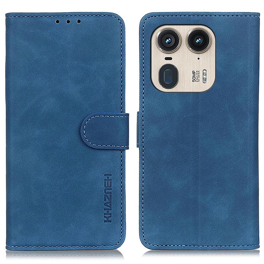 

KHAZNEH Чехол для Motorola Edge 50 Ultra 5G/Moto X50 Ultra 5G Ретро из искусственной кожи Противоударная обложка-подставка для телефона Blue