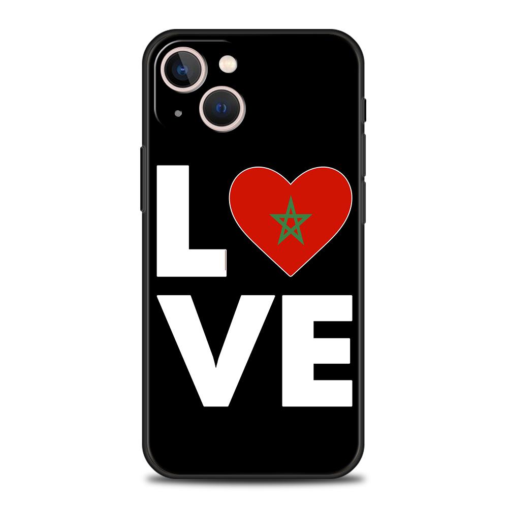 Morocco Flag Passport Luxury Phone Case For iPhone 11 12 13 14 15 Pro Max Mini X XR XS 7 8 Plus SE Silicone Cover Black Funda