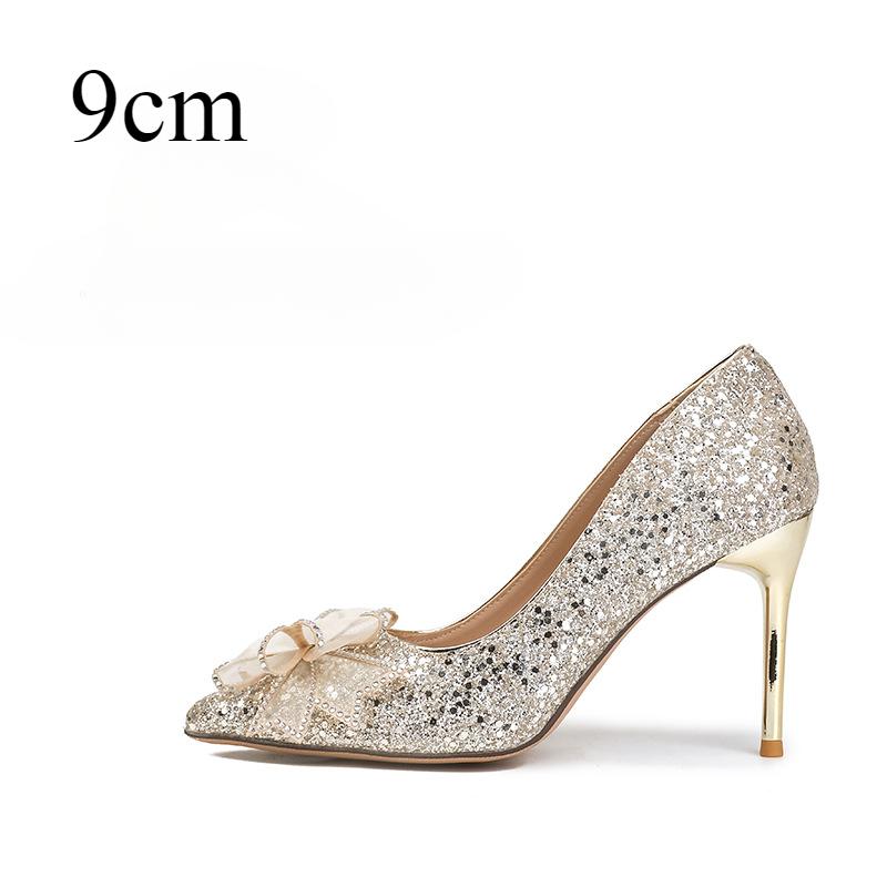 High Heels for Women Spring Summer New Bride s Shoes Crystal Wedding High Heels Gold Glitter Shoe Women s Wedding Shoes Bride 33