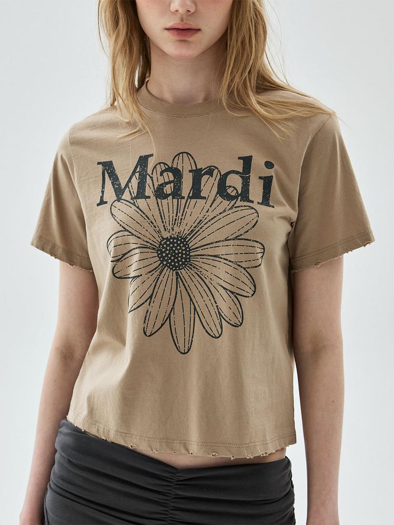 [mardimercredi] Slim T-Shirt Flower Mardi Cracked Destroyed - Latte Grey