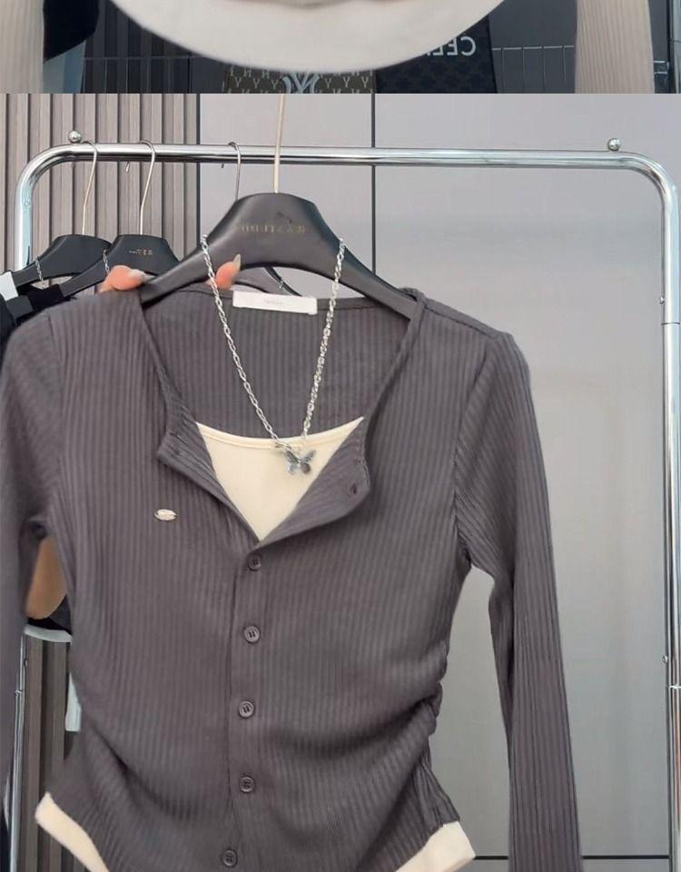 Women's 2024 Retro Slimming Two-Piece Long Sleeve T-Shirt