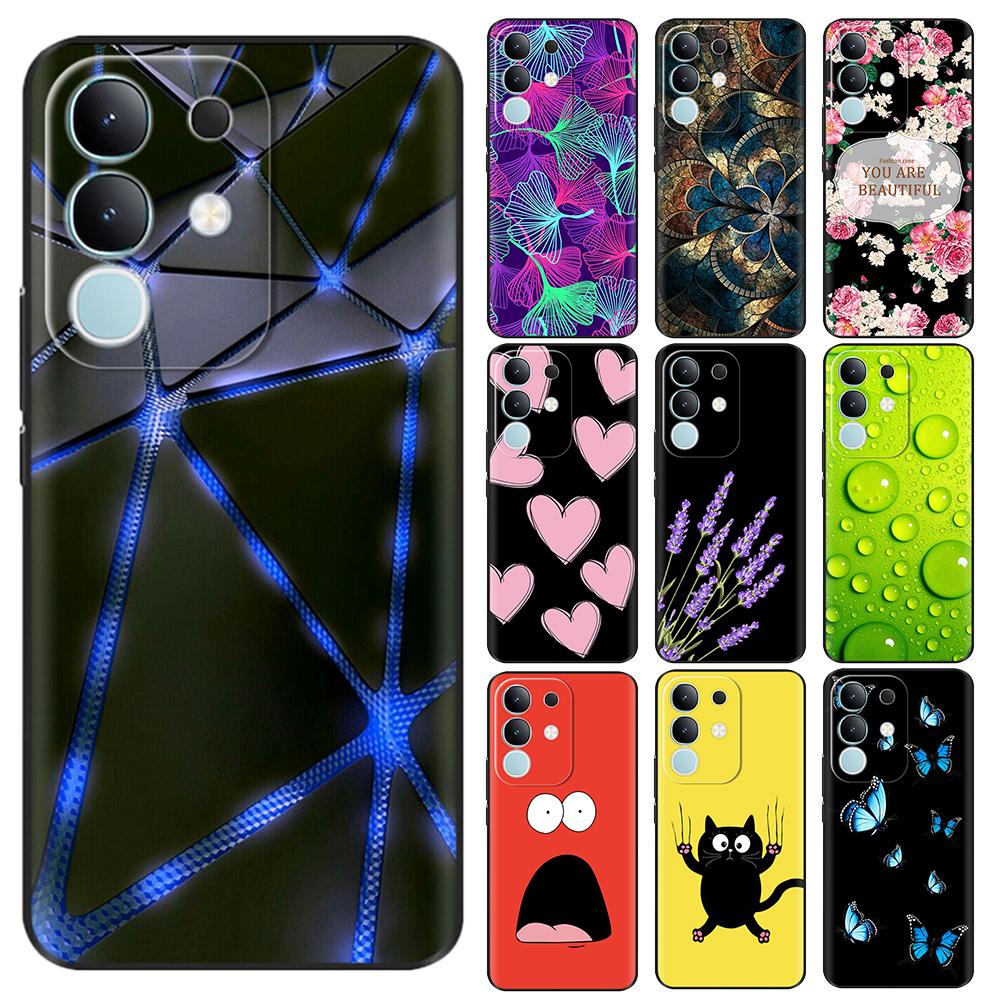 For Vivo Y29 4G Black Back Cover Fashion Flower Butterfly Painting Case Soft TPU Silicone Fundas For Vivo Y29 4G Protect Cover