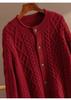 European-Style Heavy Cable-Knit Wool Cardigan for Women - Thick Coarse Wool Sweater Coat for Autumn and Winter 2026
