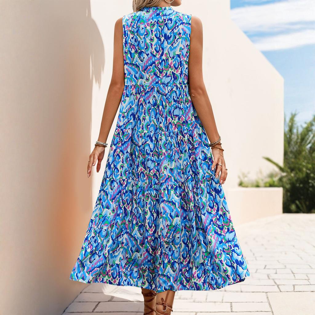 Ärmelloses Damenkleid Lässig Fließend A-Linie Midi T-Shirt Kleider Mit Taschen Rundhals Urlaub Boho Strand Sommerkleid