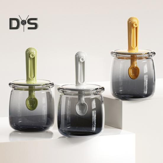 Airtight Glass Spice Jars with Retractable Spoon Leakproof & Moisture-Proof Storage Container for Herbs Salt Pepper Compact Kitchen Organizers for