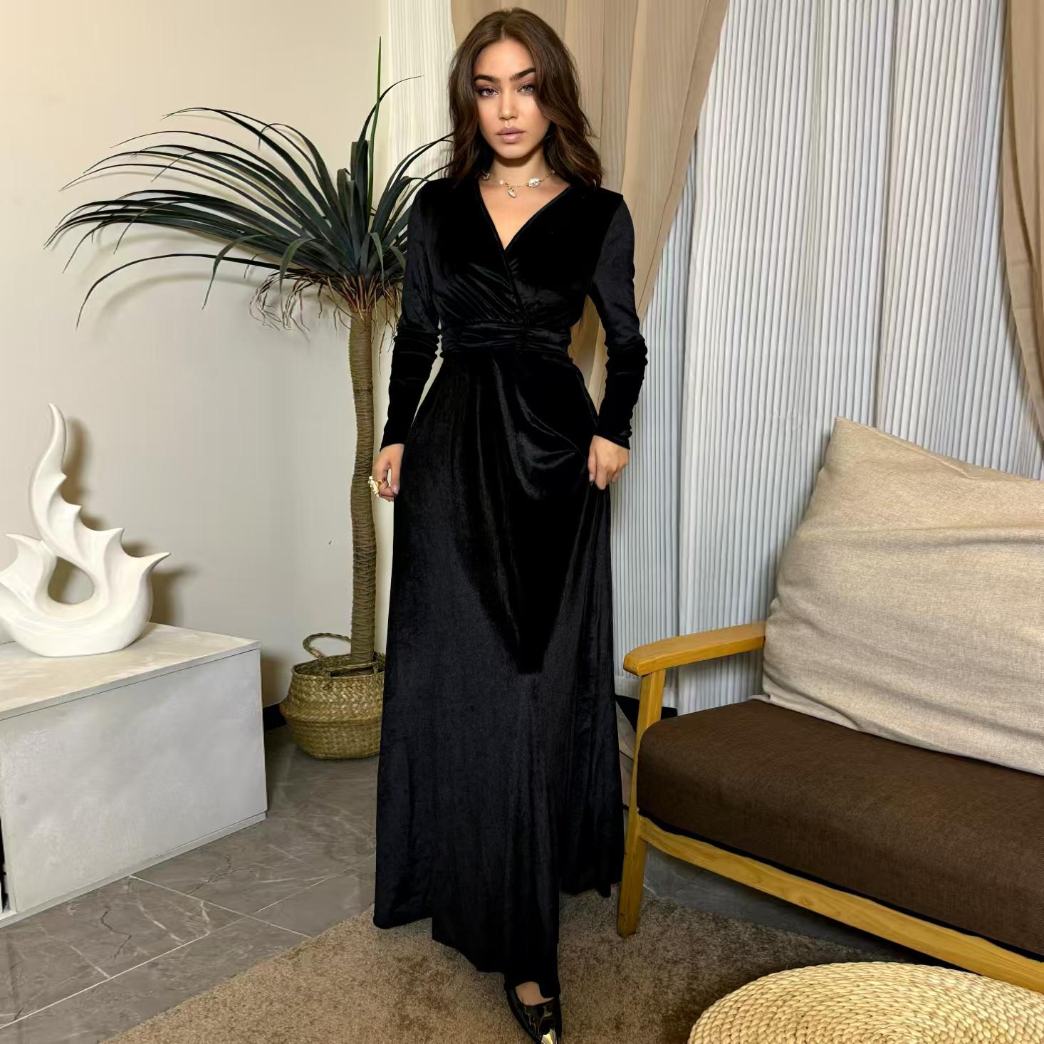 

Платье Плюш Женские Макси Платья Длинные Рукава Элегантные Вечерние Длинные Платья Мусульманские Абаи Дубай Турция Кафтаны Женская Одежда XL