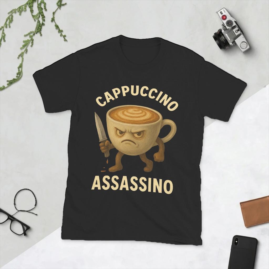 CAPPUCCINO ASSASSINO Italian Brainrot Unisexs T Shirts Funny Tee Shirt Short Sleeve Crew Neck TShirt 100 Cotton Adult Clothing