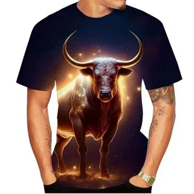 Summer Bull 3D Print T-Shirts Streetwear Men Fashion Casual Oversized O-Neck Short Sleeved T Shirt Tees Tops Clothing