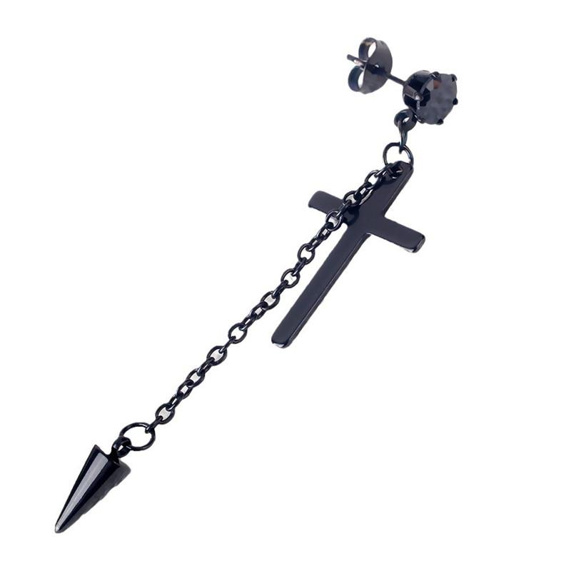 Punk Zircon Cross Tassel Pendant Earrings Stainless Steel Geometric Pointed Cone Drop Ear Jewelry Party Gifts For Women Girls