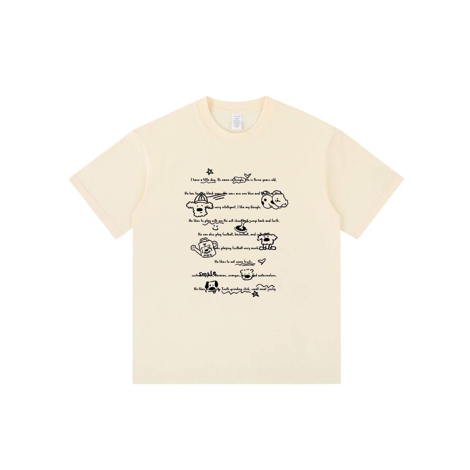 

Puppy Graffiti Print Crew Neck T-Shirt for Women - 2024 Trendy Spring/Summer Casual Short Sleeve Top Large бежевый